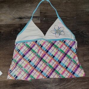 🌷🩵rainbow plaid tankini